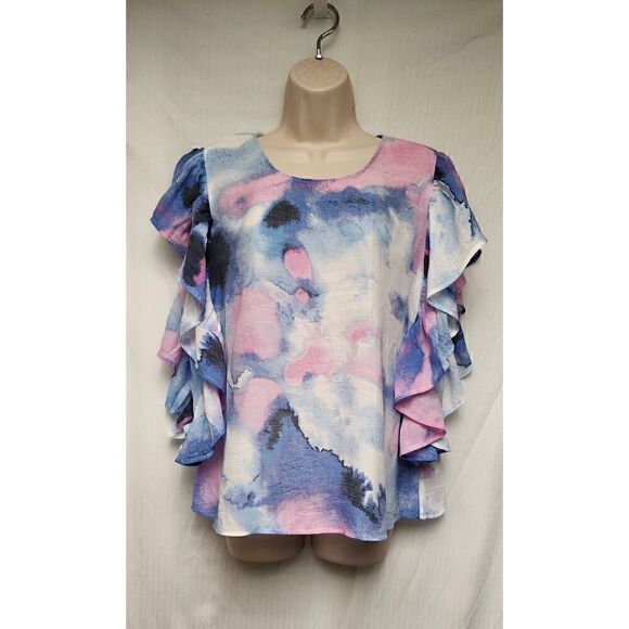 Zac & Rachel Tie Dye Round Neck Short Sleeve Blue/Pink Size Medium - Picture 2 of 6